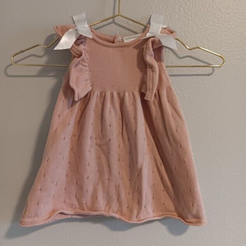 Clasix Beginnings Baby Girl light Pink Knit Dress 12 Months White Bows